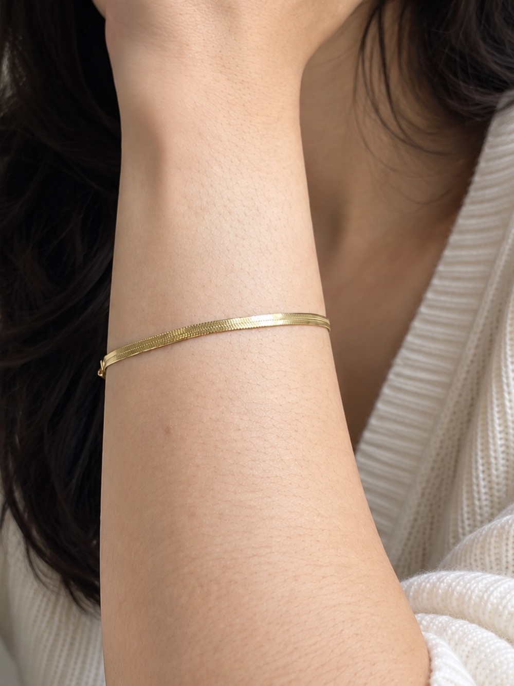 Dainty 14K Gold Filled Herringbone Chain Bracelet 7”